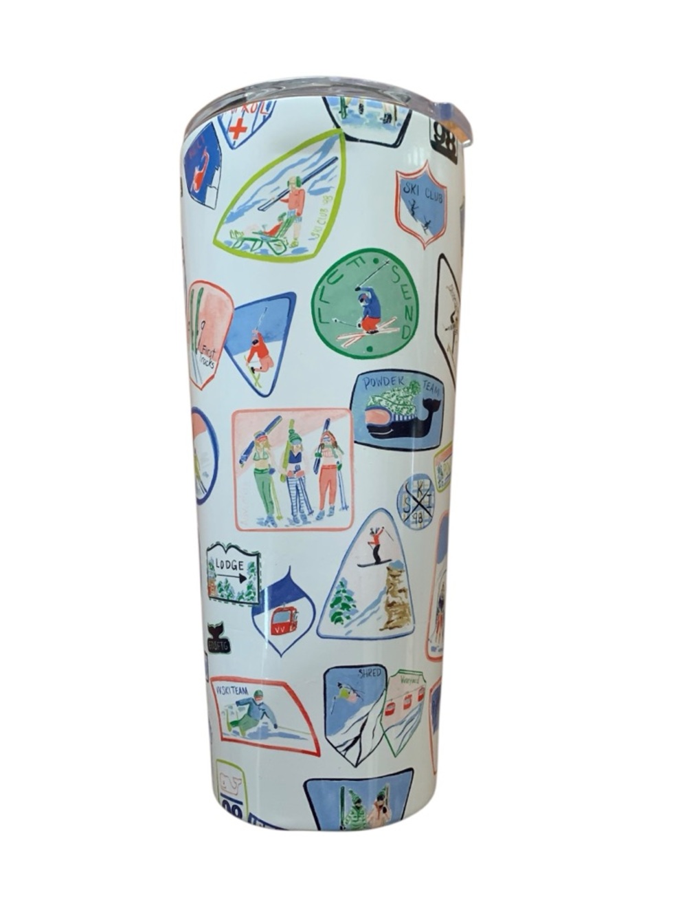 Corkcicle x Vineyard Vines White Travel Tumbler with Multicolor Ski Badge Motif